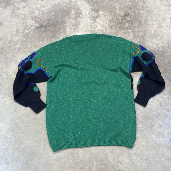 leau Vive‎ Sweater Womens Medium Green Knit Geometric Linen Blend Vtg 90s - Picture 4 of 7